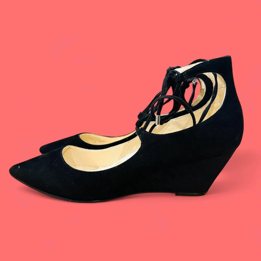 Witchy Whimsigoth Preppy Black Suede Wedge Lace Marc Fisher Willy 9